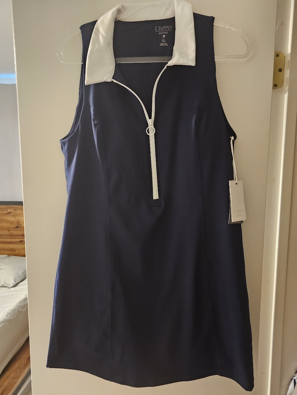 Z Supply Navy Sleeveless Polo Active Dress with White Collar and Zip